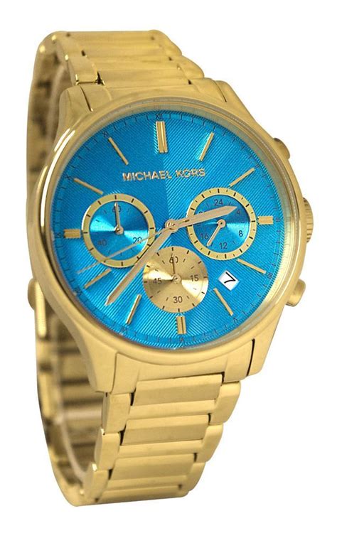 michael kors mens watch gold blue face|michael kors blue watch.